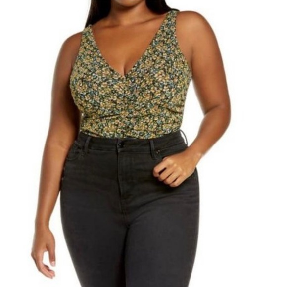 LEITH Ruched Sleeveless Floral Tank Top Mesh Bodysuit | 3X - Picture 7 of 7